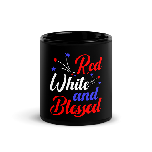 Red White and Blessed Black Glossy Mug