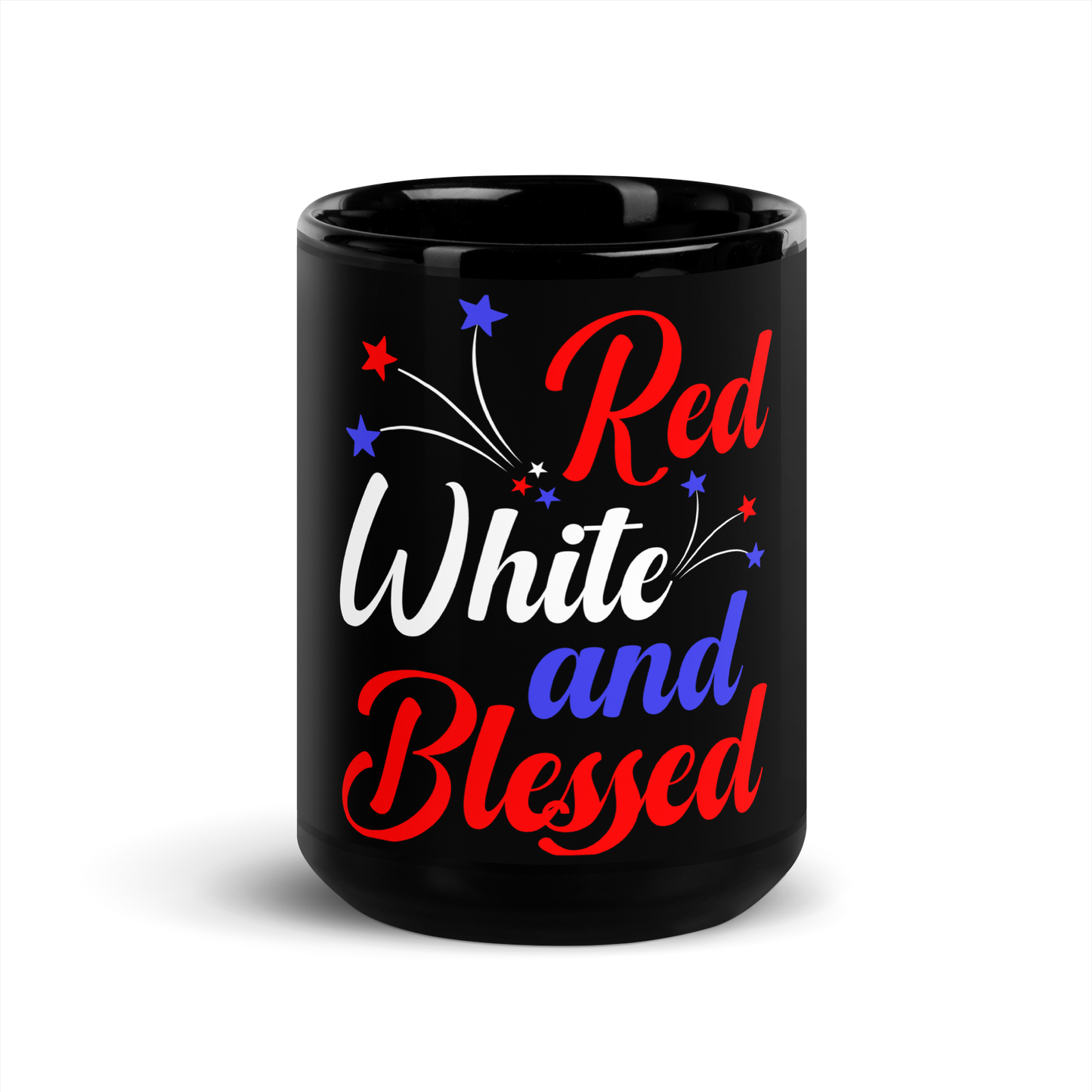 Red White and Blessed Black Glossy Mug